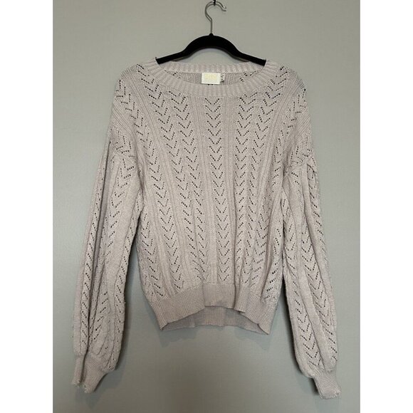 Nation Los Angeles Alpaca Women's Beige Blush Open Knit Pullover Sweater M - Picture 2 of 9